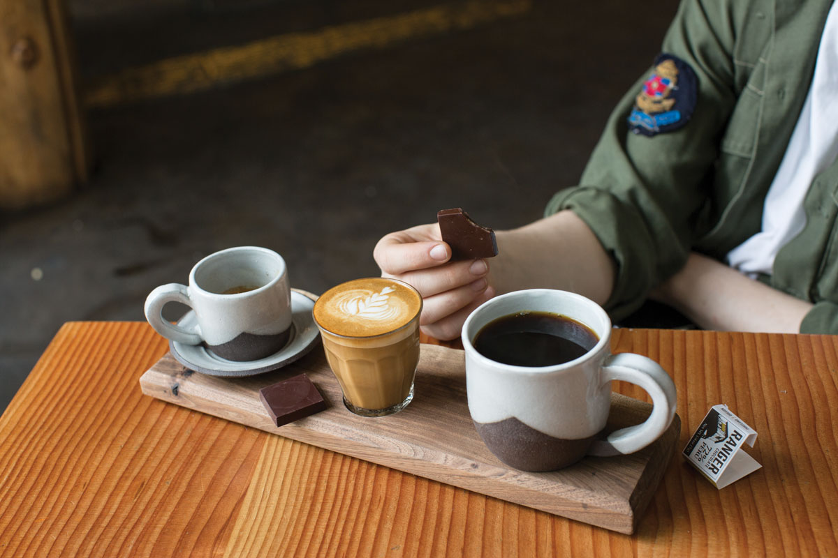 fusion chocolate bar paired with coffee aesthetic setting